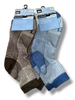 REI Merino Wool Women's Mini Crew Socks - Brown & Blue Women Sz L NWT Brown Blue